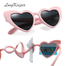 Load image into Gallery viewer, LongKeeper baby girl sunglasses for children heart 2019 TR90 black pink red heart sun glasses for kids